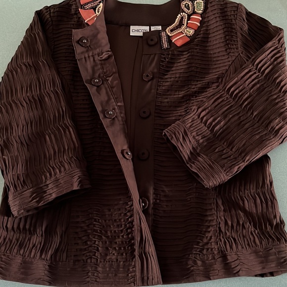Chico’s Woman’s Jacket Size 1 Color Brown Decorated - Picture 3 of 6
